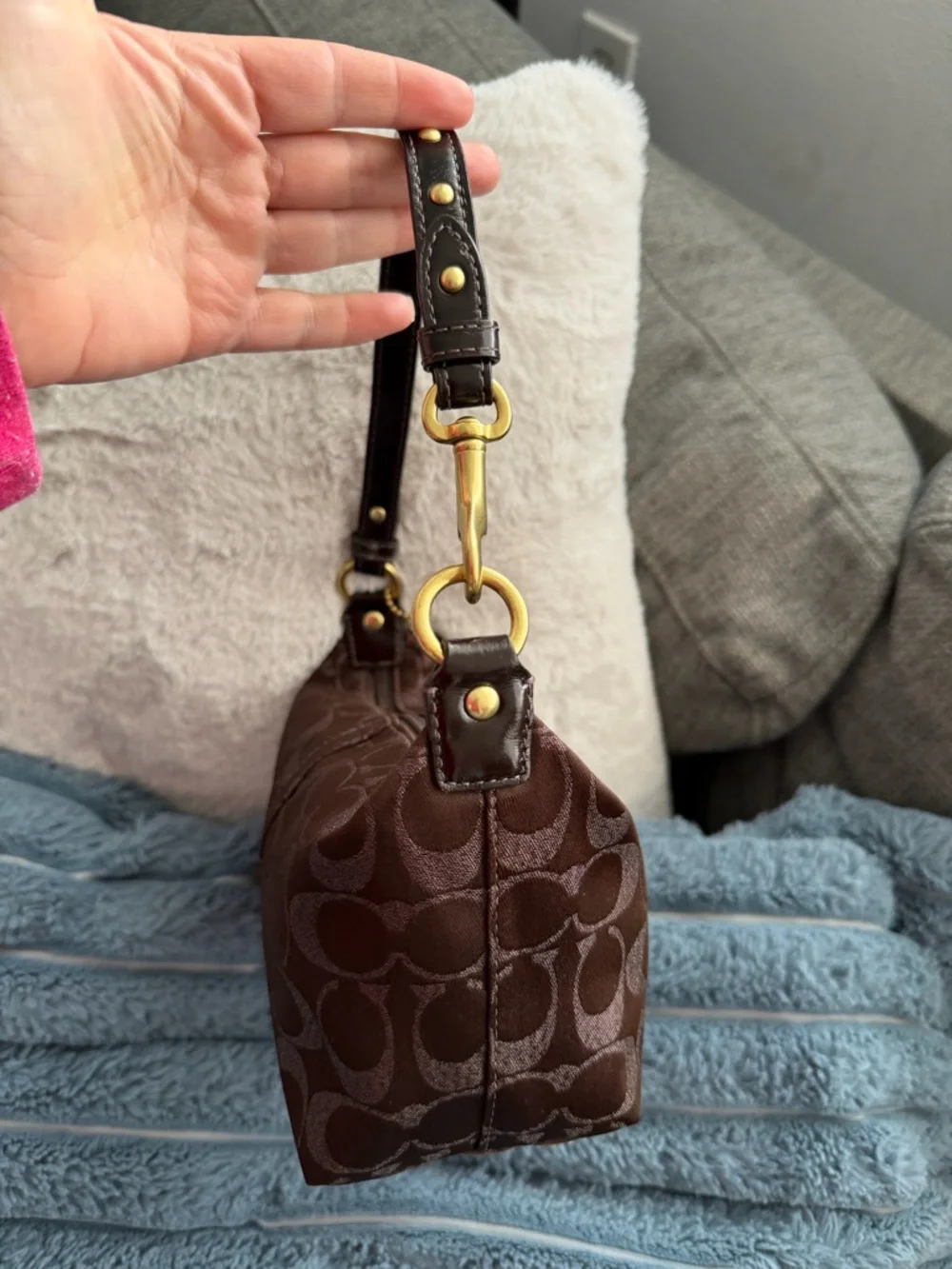 Vintage Y2K Coach Signature Lurex Mini Hobo Shoulder Bag - Chocolate Brown - Picture 8 of 13